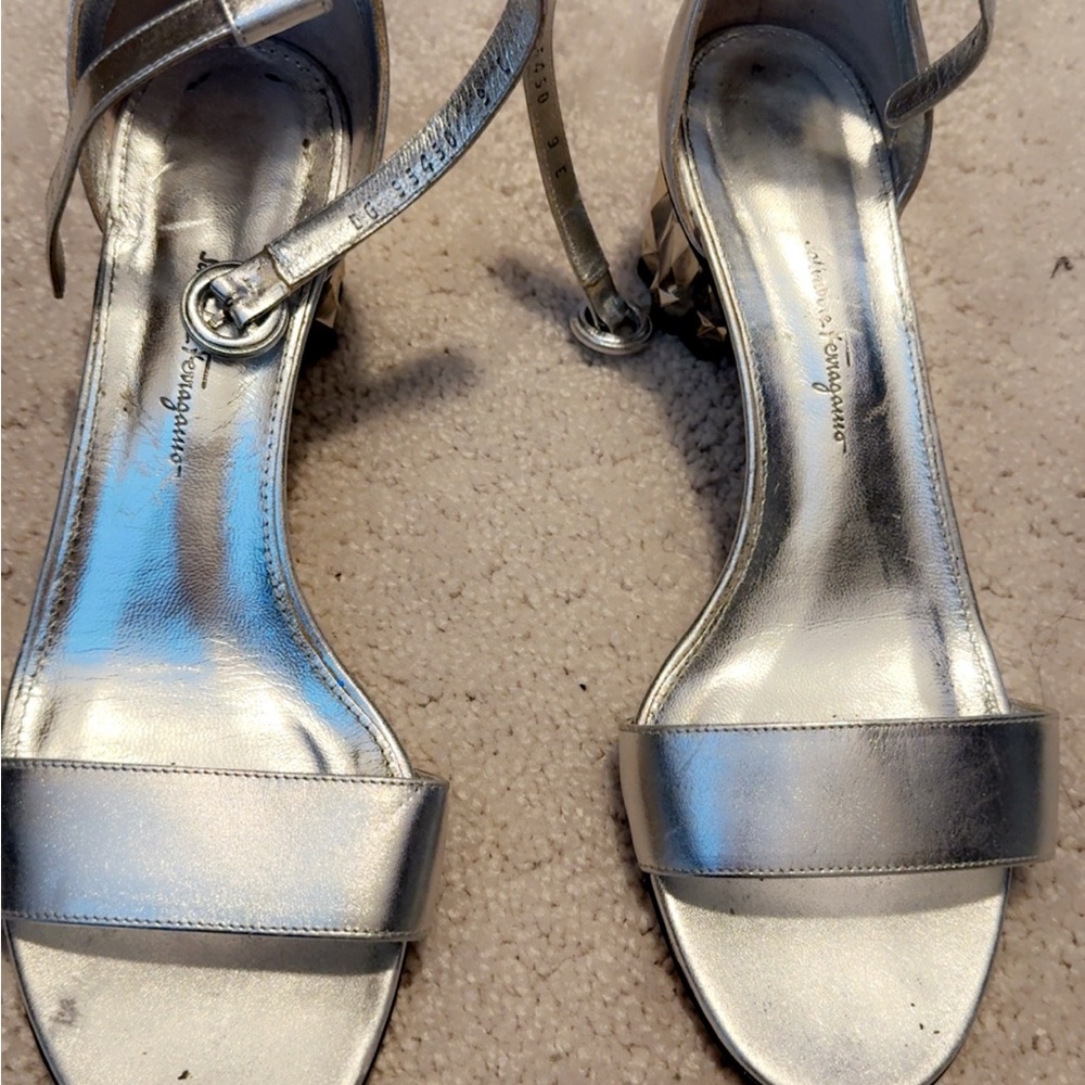 Salvatore Ferragamo Metallic Silver Sandals